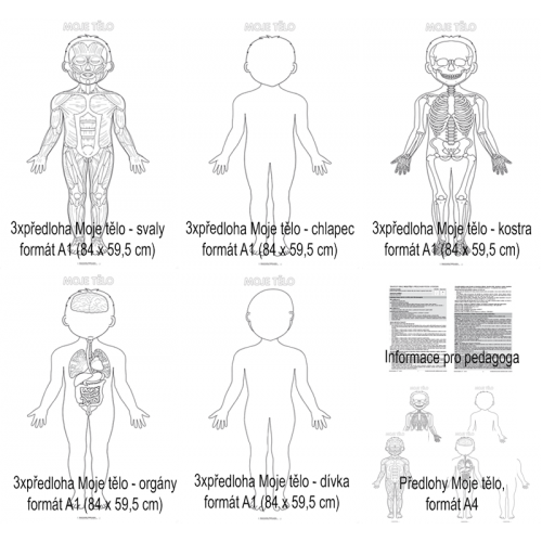 Tematický obraz s předlohami postav a pexesem: Moje tělo