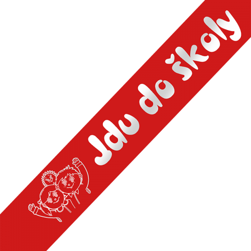 Šerpa Jdu do školy, písmo typ 2, stříbrný potisk, + přání zdarma