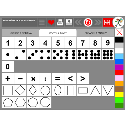 paleta číslic, počtů, tvarů a symbolů